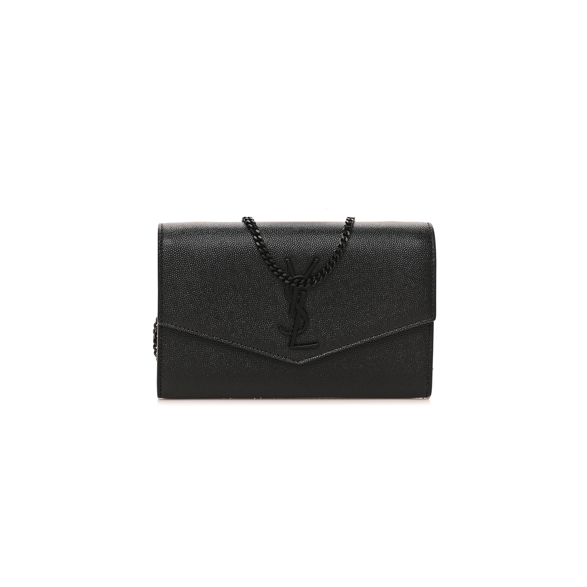 YSL UPTOWN CHAIN WALLET IN GRAIN DE POUDRE EMBOSSED LEATHER 6077881GF0U1000 (19*12*3cm)